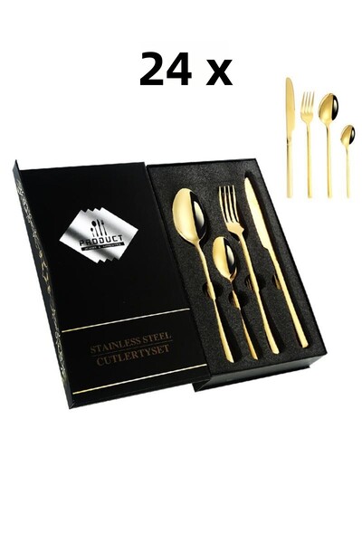 Chavin Steel 24 Piece Gold Dinner Spoon Fork Knife Set for 6 People Cin739Sr