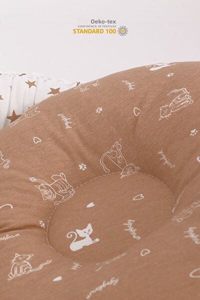 Umaybebek Babynest, Baby Sleep Bed 0-2 Years - Coffee Cat Pattern Star