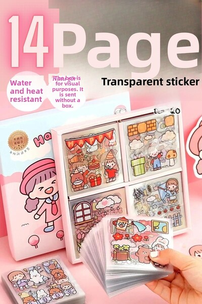 sanatıbedi مجموعة ملصقات مكونة من 14 ورقة شفافة كاواي لطيفة مقاومة للماء - مل...