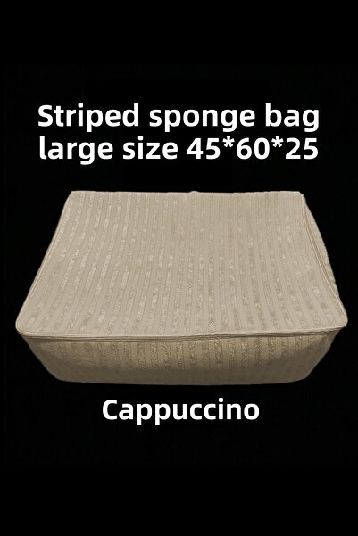 Çt Çeyizci Tekstil Комплект от 3 кадифени раирани торбички за съхранение на гъби - КАПУЧИНО