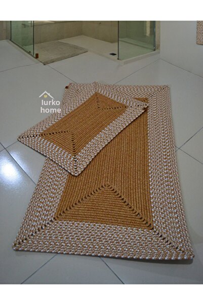 HomeTurko Σετ Bohemian Jute 2 - Χειροποίητο χαλάκι μπάνιου και αντιολισθητικό, διπλής όψης