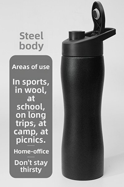 ALASTOR زجاجة مياه كاملة من الفولاذ المقاوم للصدأ ذات فم واسع بلون غير لامع زجاجة مياه رياضية 304 زجاجة مياه فولاذية باللون الأسود 1153