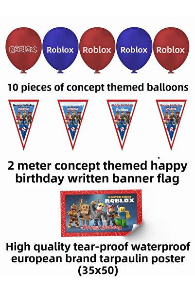 Roblox Σετ διακοσμητικά για πάρτι γενεθλίων για 40 άτομα με μεταλλικό πανό και επιτραπέζια φούστα Robloks
