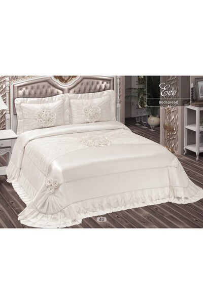 BALADI HOME High Quality Dowry Bed Cover - French Lace and Quilted, Set 4 Pieces