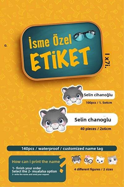 AlyMarkt 140 قطعة من ملصقات القلم المدرسية القابلة للكتابة على شكل قطة