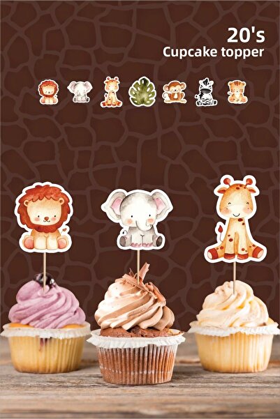 neşeli günlerim حيوانات سفاري باستيل * زينة كب كيك مع مبراة * 20 ورقة سميكة