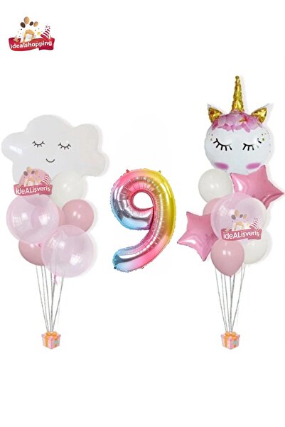 Bkmc Set de petrecere pentru ziua de naștere Bulut Eyelash Rainbow 9 ani foli...