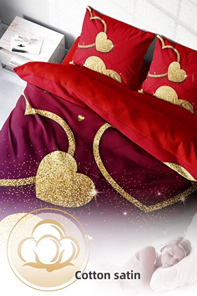 PerlaSera 3D Custom Design for Valentine's Day - Double Duvet Cover Set, Tightly Woven Cotton Satin