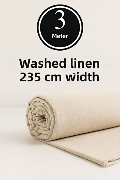 Morlay 3 μέτρα πλυμένο ακατέργαστο φυσικό λινό ύφασμα - 235 cm πλάτος - οργανικό - φυσικό - punch - ύφασμα ταπετσαρίας