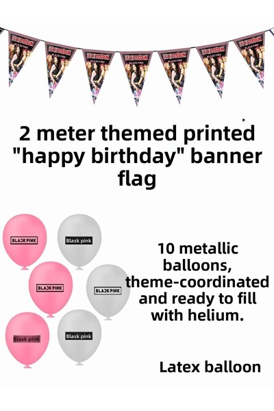 BLACK PINK Set de 8 articole pentru petrecerea de aniversare cu steag și banner Blackpink