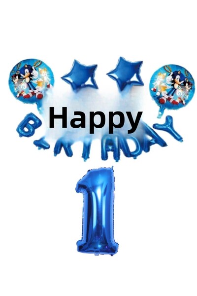 MFM Sonic 1 Year Old Happy Birthday - 100 cm Luxury Foil Balloon Set