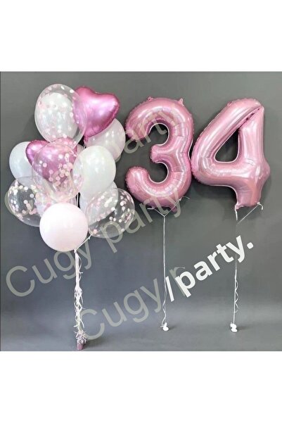 CUGY 34 سنة، أبيض وردي، قلب، مجموعة خاصة لحفلات أعياد الميلاد