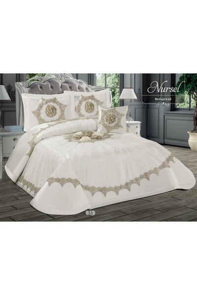 BALADI HOME High Quality Dowry Bed Cover - French Lace and Quilted, Set 4 Pieces