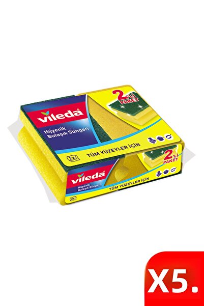 Vileda إسفنجة مسطحة كلاسيكية باللون الأخضر - 5 عبوات من قطعتين