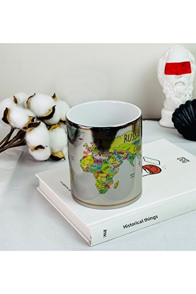 Gift Moda كوب فضي بتصميم خريطة العالم