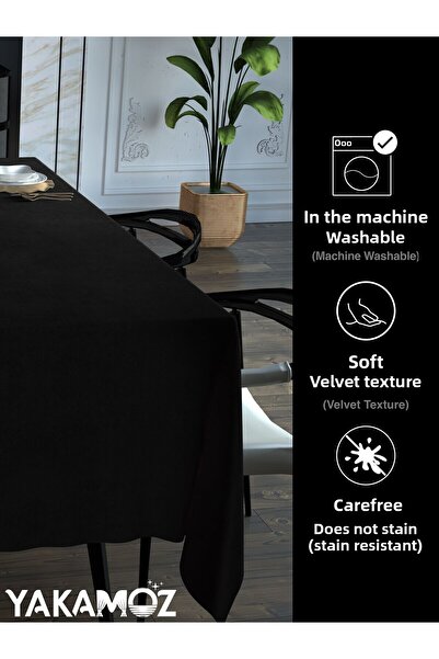Yakamoz BLACK VELVET TEXTURED TABLE CLOTH WITHOUT DERT VELVET TOUCH SERIES