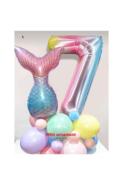MFM Party 7 Year Old Number Rainbow Mermaid Foil Balloon Set