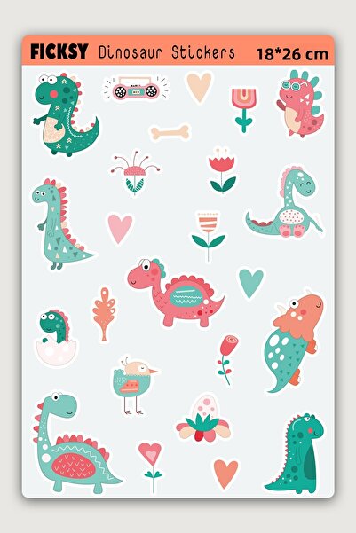 Ficksy مجموعة ملصقات الديناصورات اللطيفة - 24 قطعة من ملصقات الملصقات