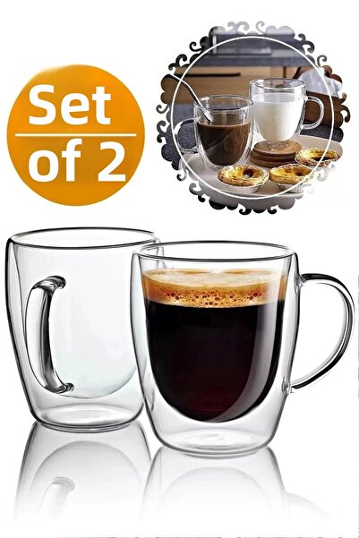 Rosemor Double Wall Cup Glass Mug 310ml Espresso Coffee Cup Borosilicate Tea Cup with Handle