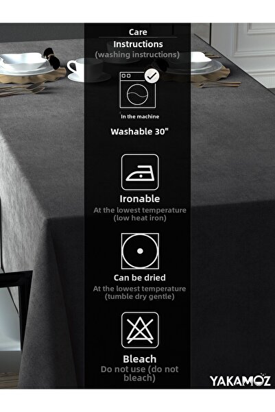 Yakamoz DARK GREY VELVET TEXTURED TABLE COVER LEADLESS VELVET TOUCH SERIES