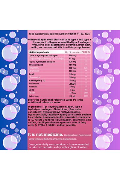 Vitboy Magnesium 5 Plus 60 Tablets 200Mg - Vitboy Hydrolyzed Collagen - Type 1,2,3 Prebiotic 60 Capsules