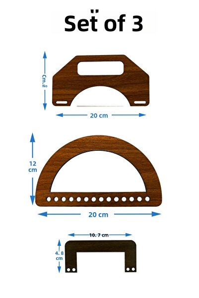 şamaksesuar طقم مكون من 3 مقابض خشبية (3 أزواج) (6 قطع) (بني)