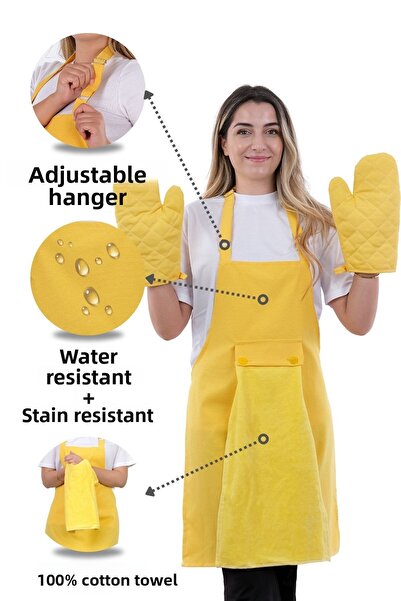 sevilya طقم مريلة مطبخ مكون من 4 قطع مع شماعة مناشف - 2 قفازات