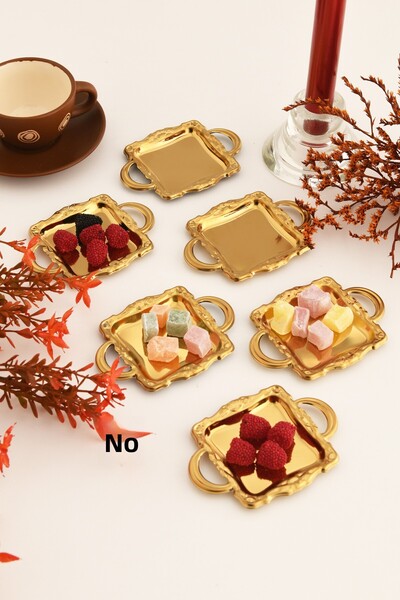 AKSESUAR EVRENİ Tador's Gold Set of 6 Sugar Bowl Turkish Delight Bowl Snack Bowl Coffee Side Presentation Bowl Decorative Square Bowl with Handles