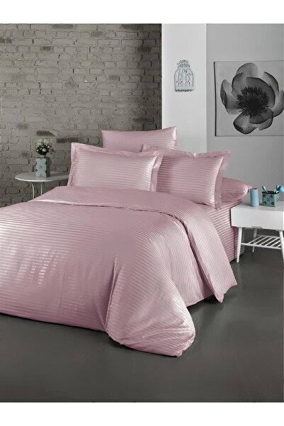 HANE OTEL TEKSTİL Σετ Παπλωματοθήκης Ξενοδοχείου με διπλό ριγέ βαμβακερό σατέν