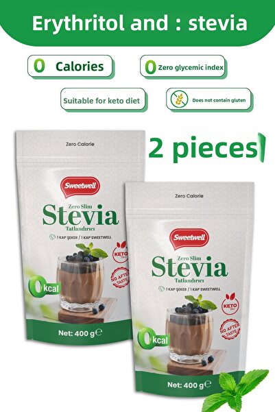 Sweetwell زيرو سليم ستيفيا وإريتريتول مُحلي 400 جرام × 2 قطعة خالي من السكر، ...