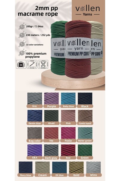 vollen yarn 400 Gr Πολυεστερικό σχοινί μακραμέ, 2mm Σετ 2, σχοινί μακραμέ, σχοινί Supla, σχοινί τσάντας, 460 μέτρα