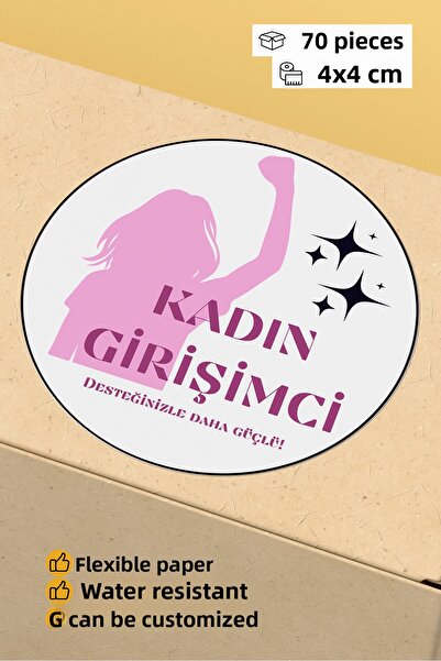 alışveriş kurdu Woman's Entrepreneur Themed Sticker Packaging Shipping Packing Label - 4X4Cm 70 Pieces Round