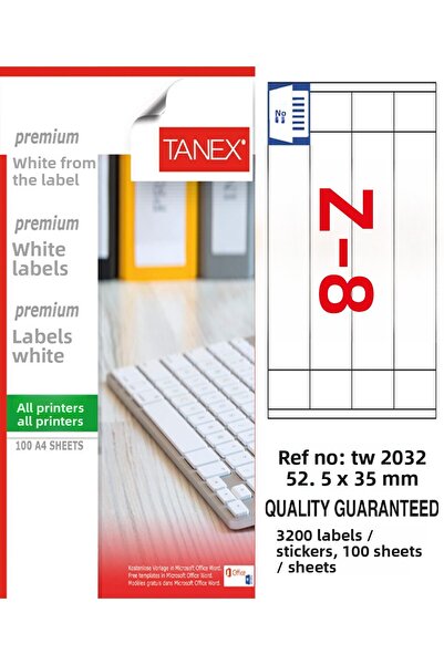 Ürün Evim Etichetă laser Tanex - Tw-2032, 52.5*35 mm, Albă, Pachet de 100