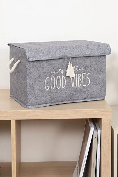 Helen's Home Multi-Purpose Mini Box Organizer with Felt Lid, Storage Box 35X24X24Cm Gray