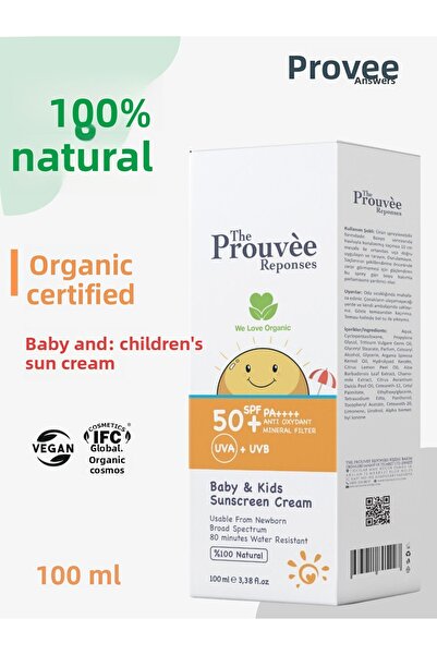 The Prouvee Reponses كريم واقي من الشمس عضوي طبيعي 100% بعامل حماية من الشمس 50 - 100 مل للأطفال والرضع