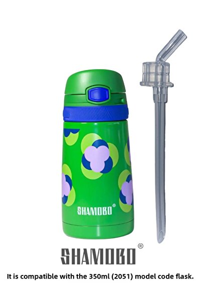 Shamobo (مع حزام احتياطي) قارورة خضراء للأطفال سعة 350 مل مع قش من الفولاذ المقاوم للصدأ Vagonlife