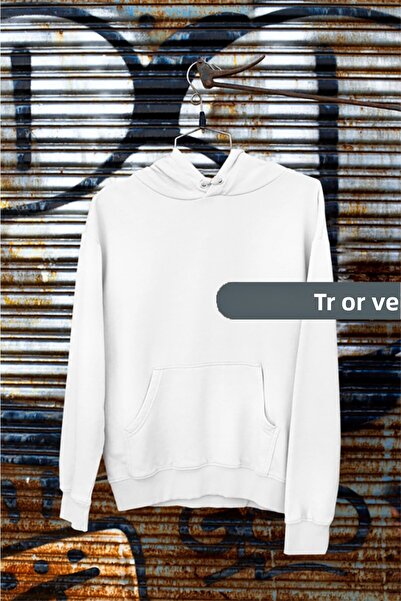 TROVE Hanorac unisex, de bază, simplu, cu glugă, din bumbac, alb