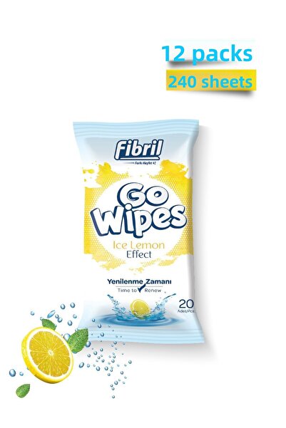 Fibril Go Wipes Ice Lemon مناديل مبللة × 12 عبوة 240 ورقة