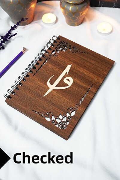 markcat Elif Vav دفتر بغطاء خشبي - دفتر مربع - 60 ورقة (120 صفحة) - A5 15x21 سم
