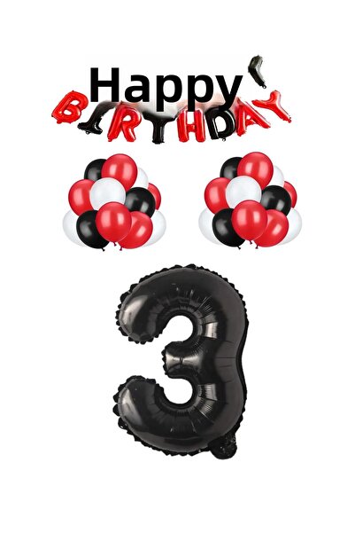 BEST PARTİ DOĞUM GÜNÜ PARTİ SÜSLERİ Black Red Happy Birthday Black Number Foi...