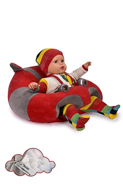 TOKKO Fiber Filling Baby Sitting Cushion - Non-Tipping Red Gray Large Baby Seat
