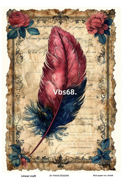 LİNEART موديل VBS68 سلسلة كحلي - ديكوباج نحاسي بنمط زهرة زرقاء وصورة 30*42 سم
