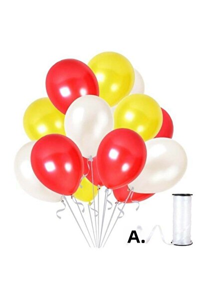BAL10 DÜNYASI Yellow - Red - White Metallic Balloon 20 Pieces