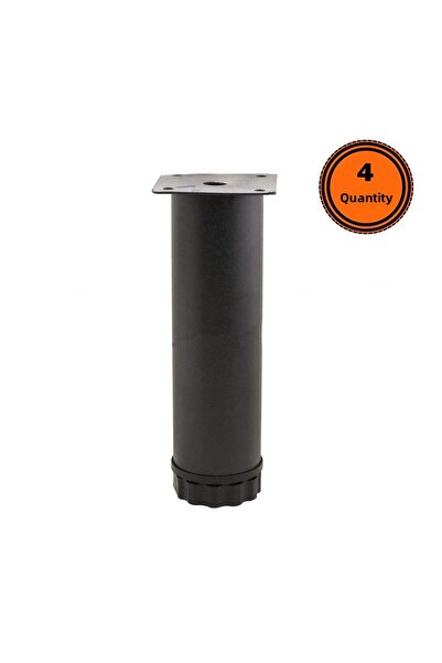 EYM Metal Furniture Leg - 4 Pieces, 25 cm Adjustable, 42 mm Matte Black