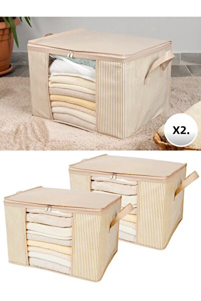 AYHANHOME Striped Printed 2 Pieces Medium Size Windowed Closet Organizer - Under Base Organizer 45x40x30 Cm
