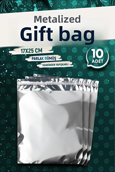 t tuğset etiket Pungă adezivă metalizată pentru cadou 17x25cm argintiu 10 buc...