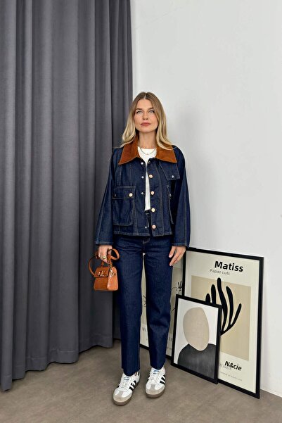 Sue Store Navy Blue Boyfit Cut-Cut Jeans