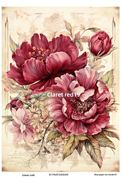 LİNEART بورجوندي 19 زهور نحاسية - 30x42