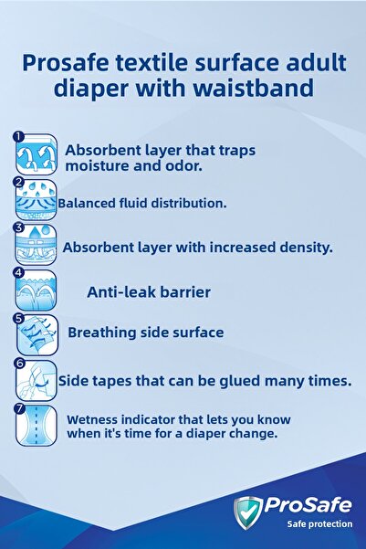PROSAFE Adult Patient Diapers with Waistband Large 30Pcs