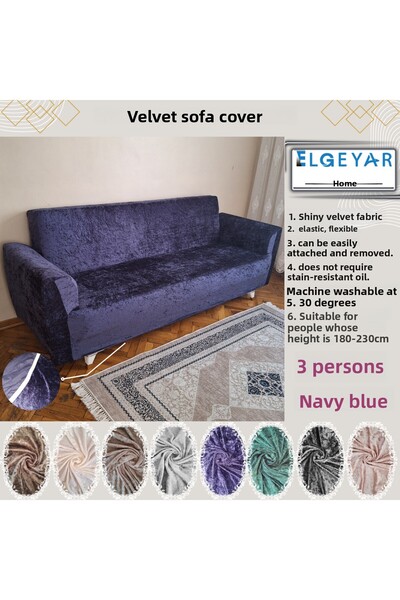 elgeyar Velvet Sofa Set for 3 People - Sofa, Sofa Mat and Sofa Lock